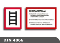 Brandschutzzeichen mit Text und nach DIN 4066